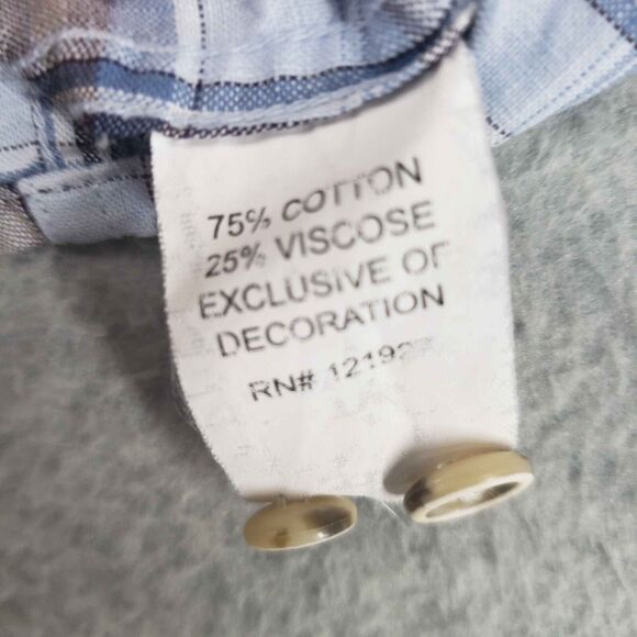 Johnnie O Riva Hangin Out Havana Blue Brown Plaid Shirt Men M Hawaiian JMWL 8620 - Picture 7 of 9